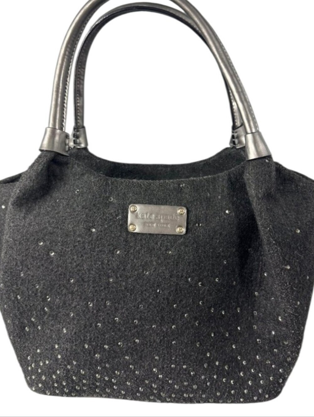 Kate Spade Frosted Felt Brigette Rhinestone Charcoal Hobo Handbag